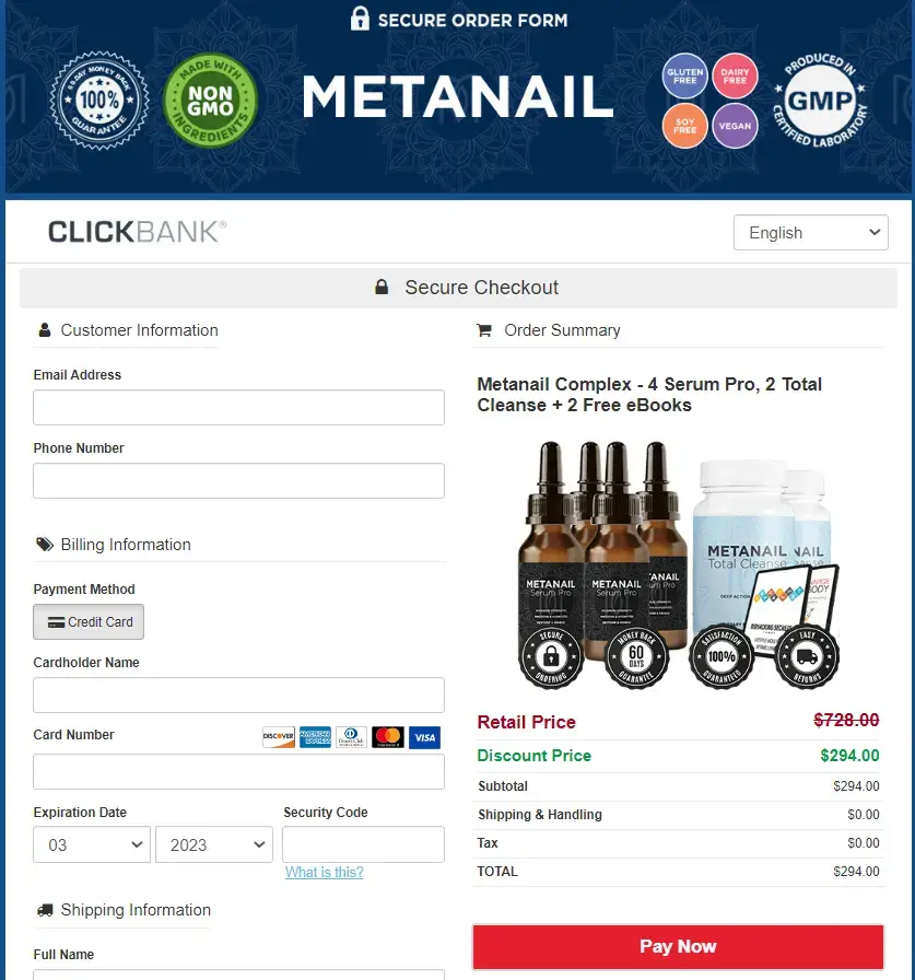 Metanail Serum Pro order page